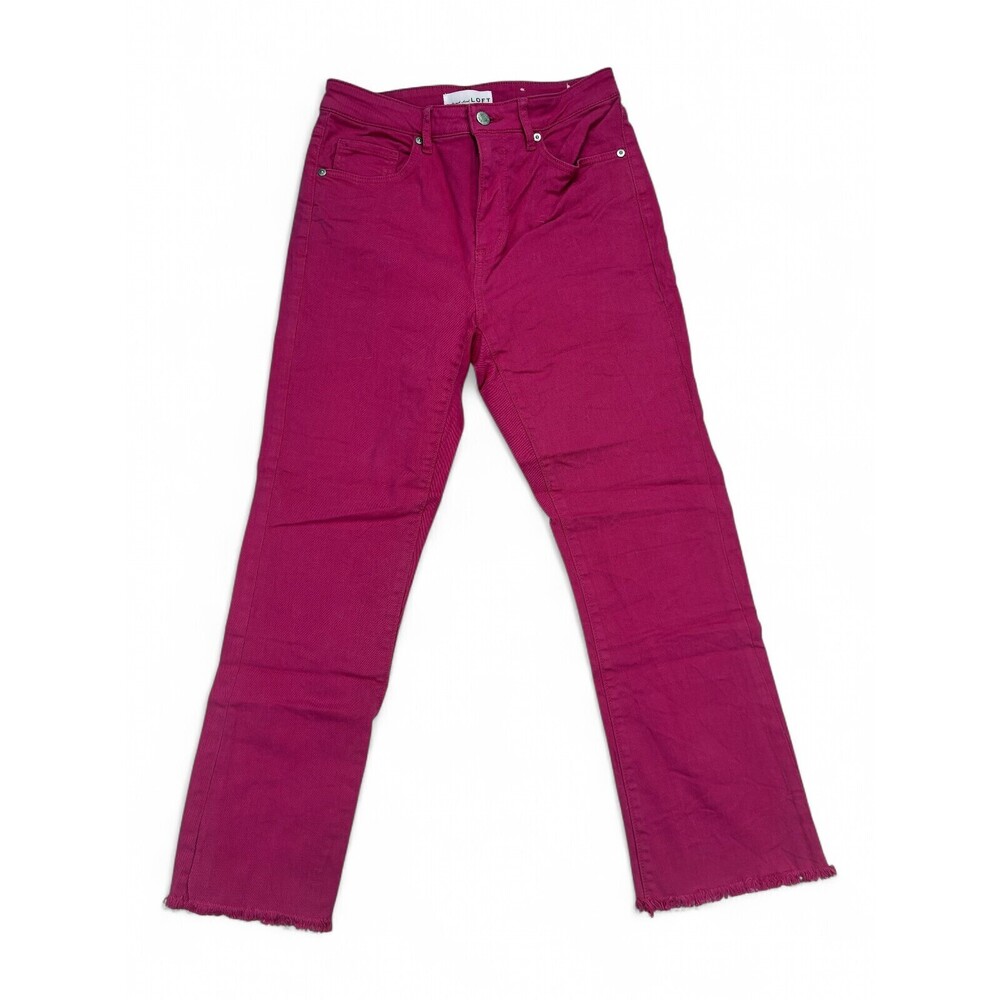 LOFT Cropped Ankle Jeans Size 25 Frayed Hem Magenta